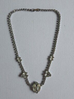 Vintage Signed Jay Flex Sterling Silver Clear Rhinestone Necklace Marquise 1950s